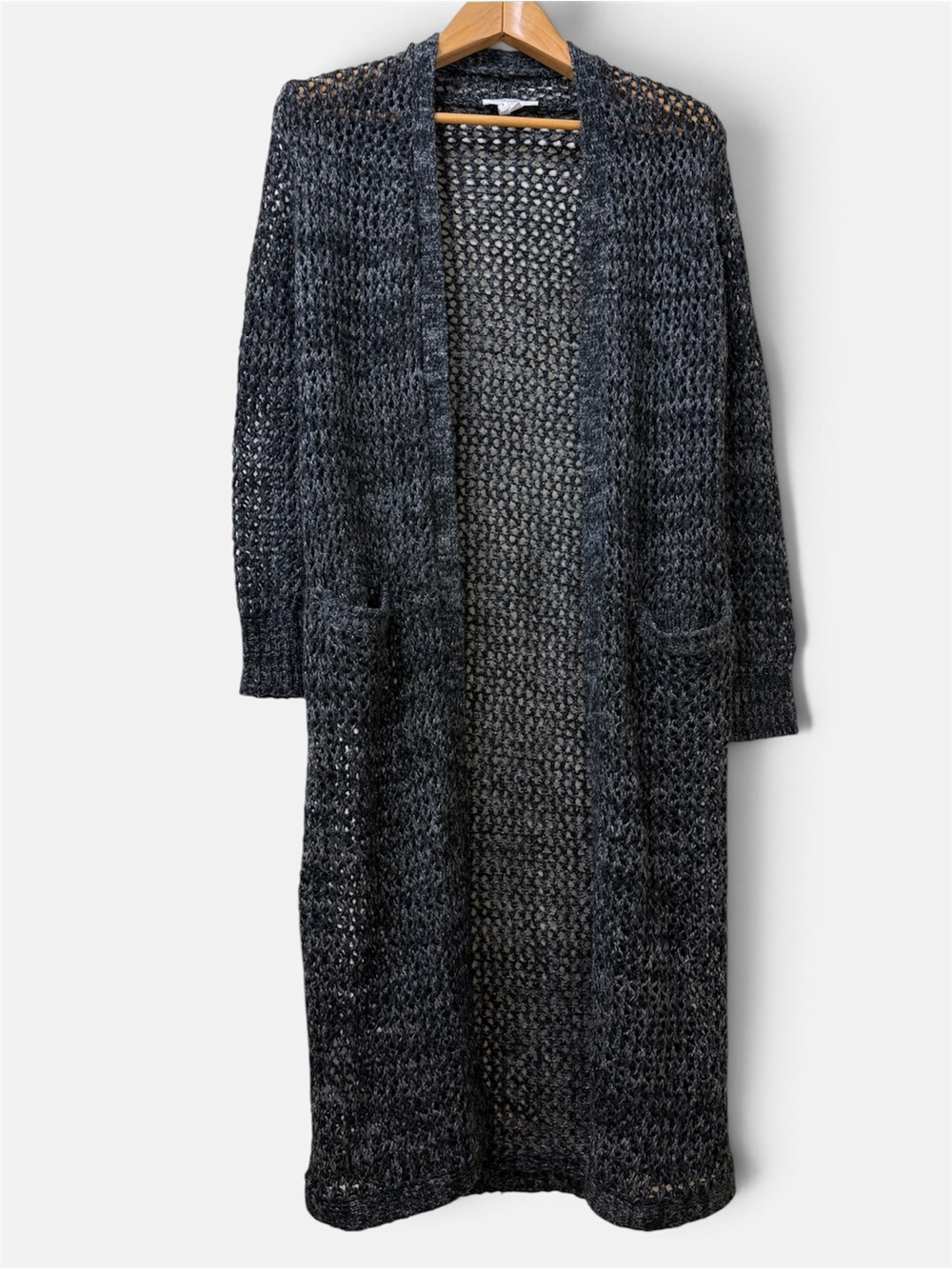 BCBGeneration Charcoal Gray Marled Open Knit Long Duster Cardigan Sweater S